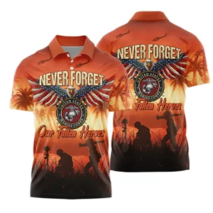 Veteran Never Forget Our Fallen Heroes U.S. Marine Corps Veterans All Over Prints Zipper Polo Shirt