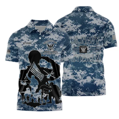 Veteran Proudly Served Duty Honor Country U.S. Navy Veterans All Over Prints Long Polo Shirt