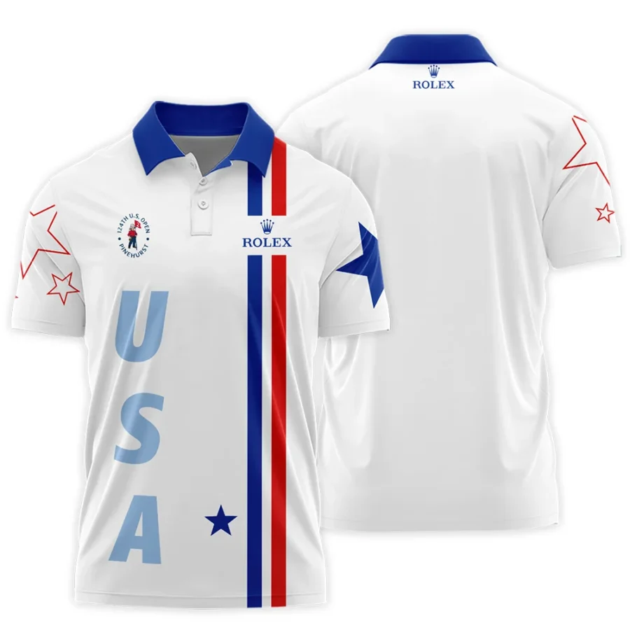 124th U.S. Open Pinehurst Rolex Blue Red Line White Polo Shirt Style Classic Polo Shirt For Men