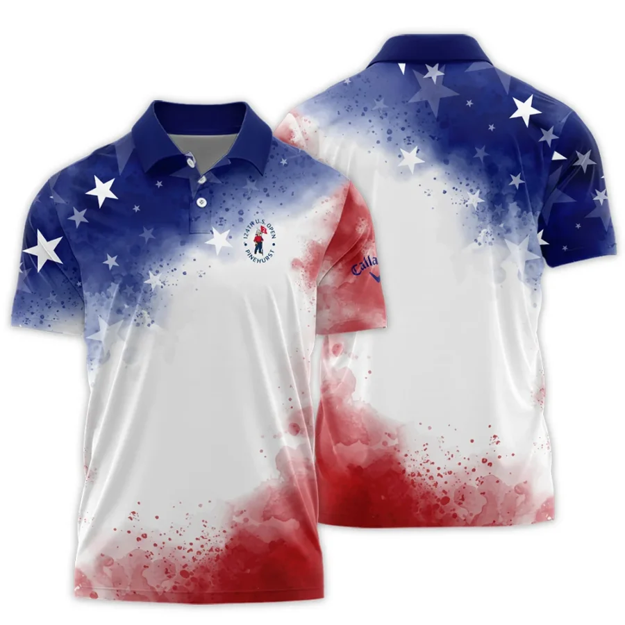 124th U.S. Open Pinehurst Callaway Blue Red Watercolor Star White Backgound Polo Shirt Style Classic Polo Shirt For Men