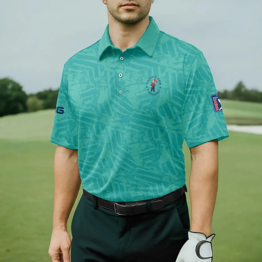 Moderate Cyan Abstract 124th U.S. Open Pinehurst Ping Polo Shirt Style Classic