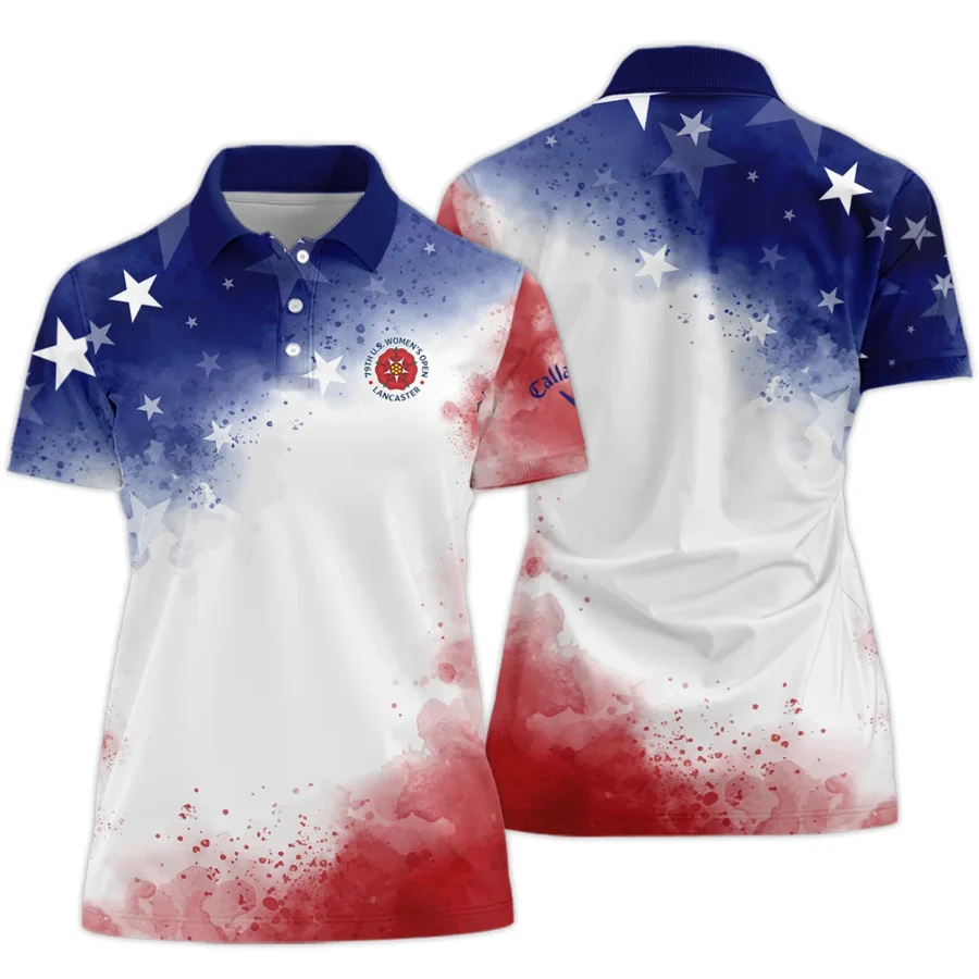 79th U.S. Women’s Open Lancaster Callaway Golf Blue Red Watercolor White Star Short Polo Shirt