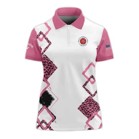 Callaway 79th U.S. Women’s Open Lancaster Pink Leopard Pattern White Quater Zip Sleeveless Polo Shirt