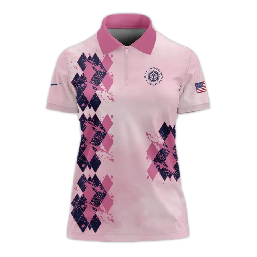 79th U.S. Women’s Open Lancaster Nike Argyle Plaid Pink Blue Pattern Zipper Short Polo Shirt