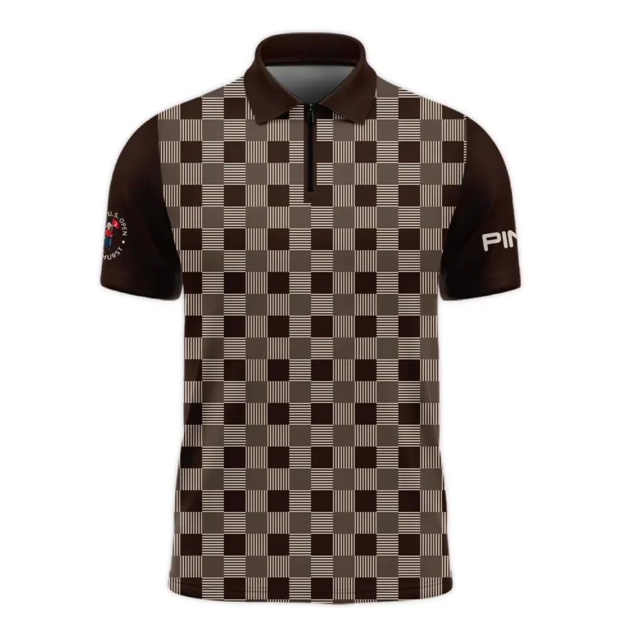 Golf Brown Square Pattern 124th U.S. Open Pinehurst Ping Zipper Polo Shirt Style Classic