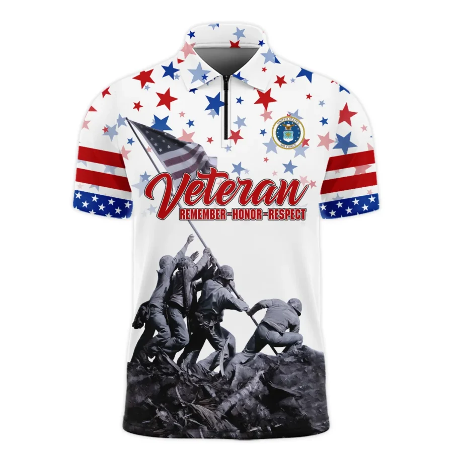 Veteran Memorial Day Remember Honor Respect U.S. Air Force Veterans All Over Prints Zipper Polo Shirt