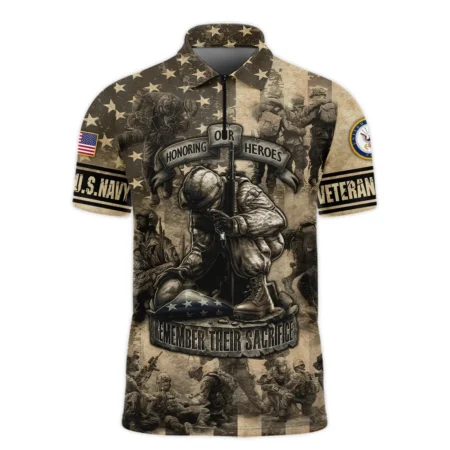 Veteran Remember Honor Respect Memorial Day U.S. Navy Veterans All Over Prints Zipper Polo Shirt