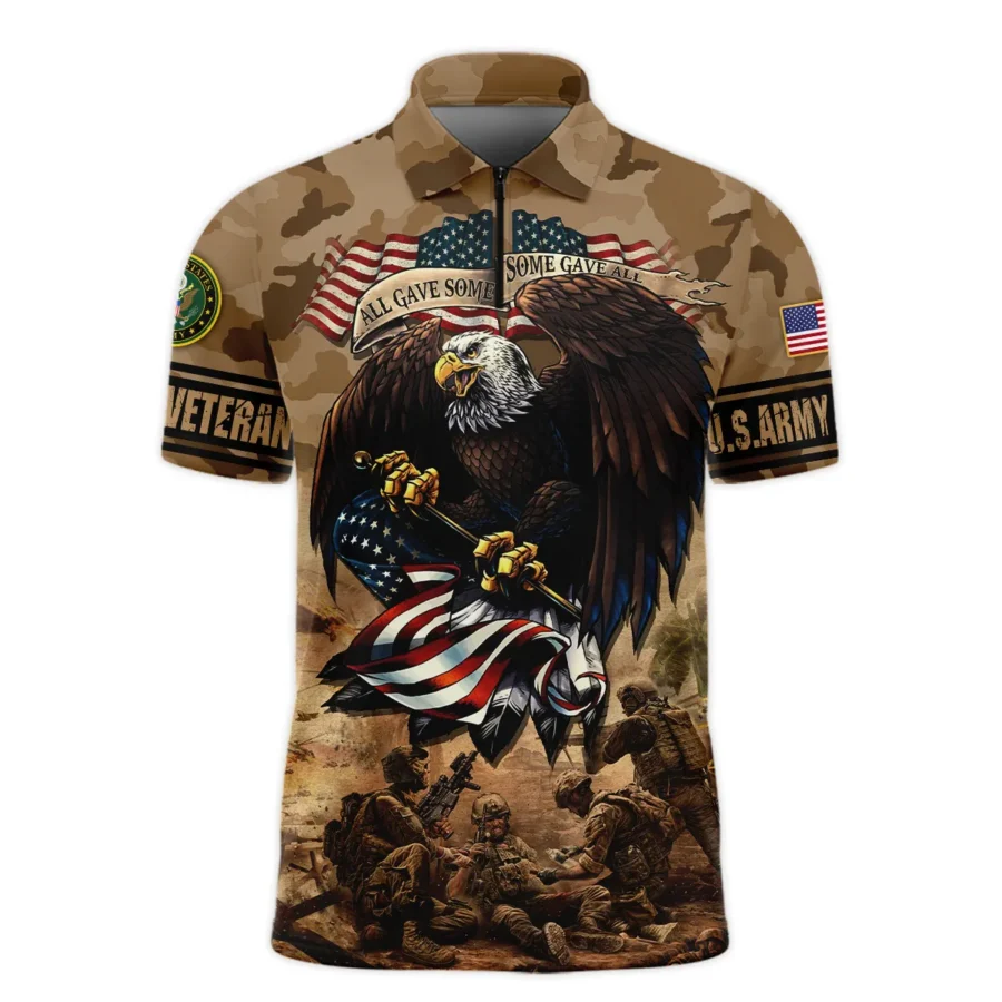 Veteran Camo Eagle All Gave Some Some Gave All U.S. Army Veterans All Over Prints Zipper Polo Shirt