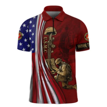 Veteran Us Flag Honor The Fallen U.S. Marine Corps Veterans All Over Prints Zipper Polo Shirt