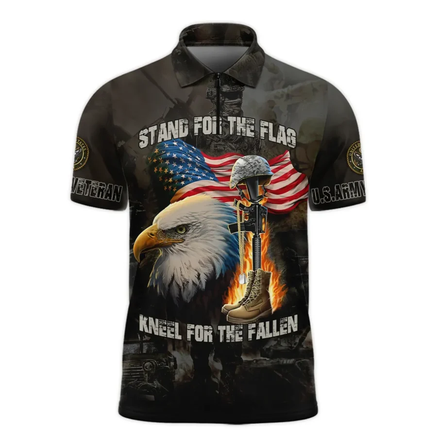 Veteran Stand For The Flag Kneel For The Fallen U.S. Army Veterans All Over Prints Zipper Polo Shirt