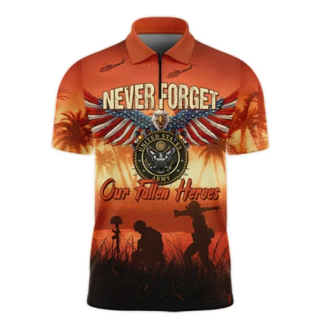 Veteran Never Forget Our Fallen Heroes U.S. Army Veterans All Over Prints Zipper Polo Shirt