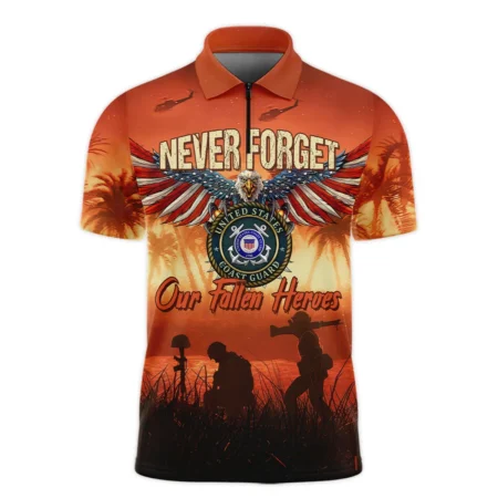 Veteran Never Forget Our Fallen Heroes U.S. Coast Guard Veterans All Over Prints Zipper Polo Shirt