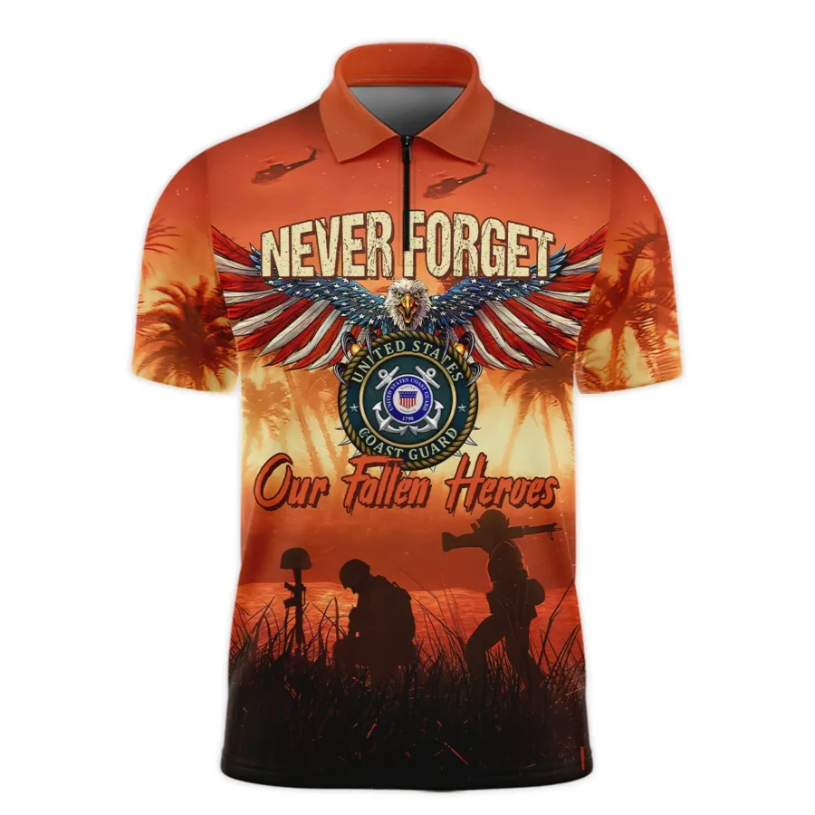 Veteran Never Forget Our Fallen Heroes U.S. Coast Guard Veterans All Over Prints Zipper Polo Shirt