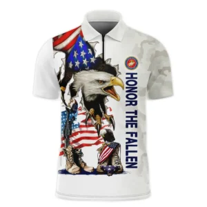 Veteran Remember Honor Respect U.S. Marine Corps Veterans All Over Prints Long Polo Shirt