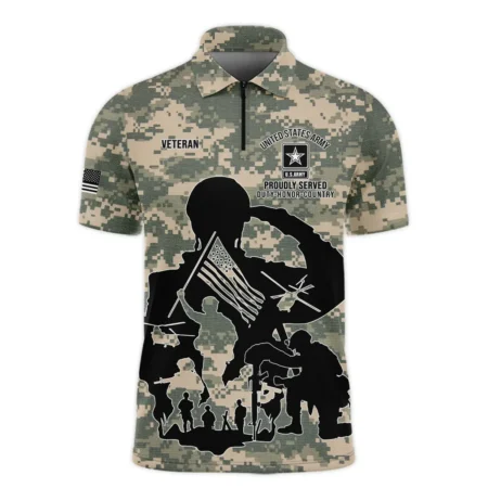 Veteran Proudly Served Duty Honor Country U.S. Army Veterans All Over Prints Zipper Polo Shirt