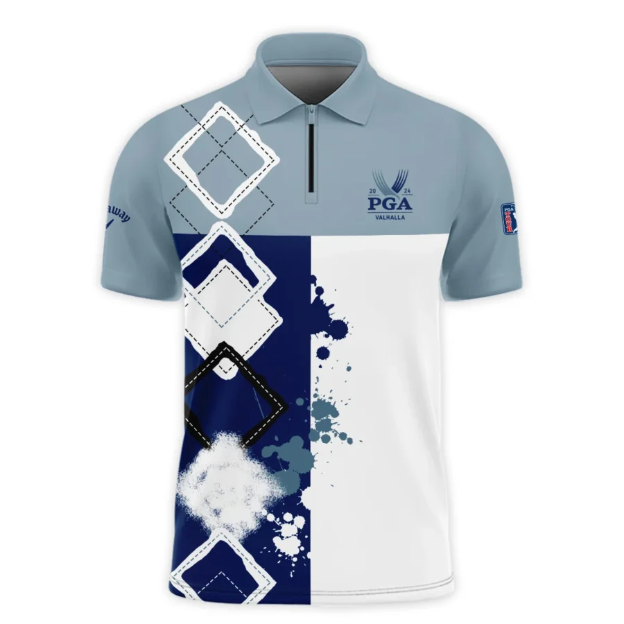 2024 PGA Championship Valhalla Callaway Blue White Brush Line Zipper Polo Shirt Style Classic Zipper Polo Shirt For Men