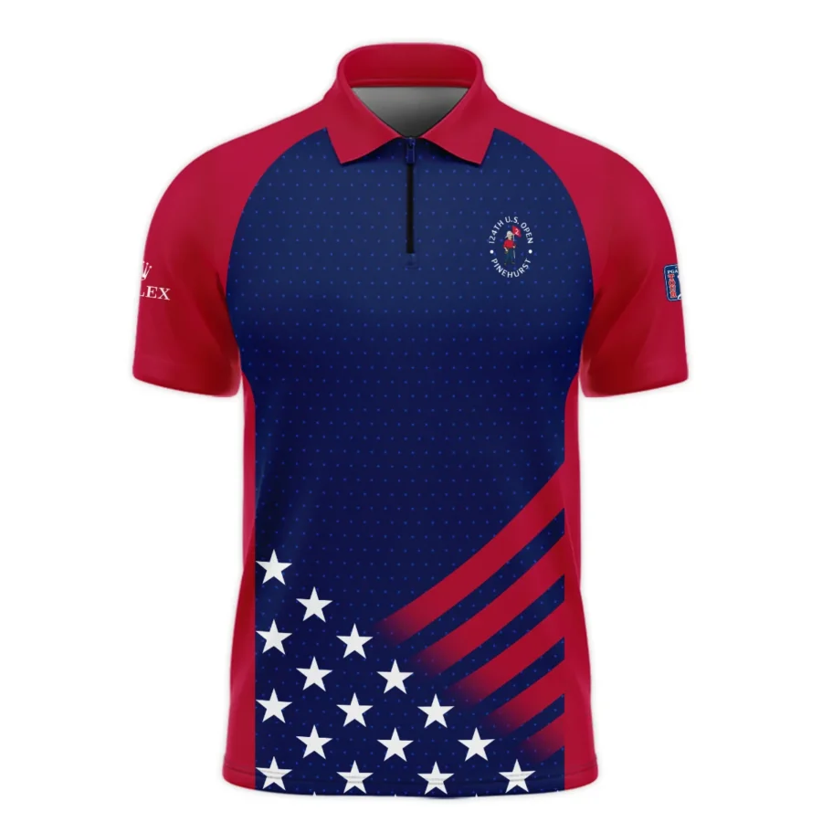 Rolex 124th U.S. Open Pinehurst Star White Dark Blue Red Background Zipper Polo Shirt Style Classic Zipper Polo Shirt For Men