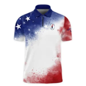 124th U.S. Open Pinehurst Callaway Blue Red Watercolor Star White Backgound Long Polo Shirt Style Classic Long Polo Shirt For Men