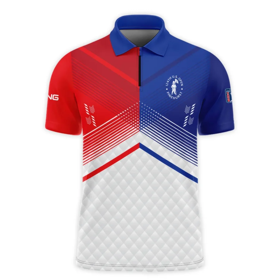 Ping 124th U.S. Open Pinehurst Blue Red Line White Abstract Zipper Polo Shirt Style Classic