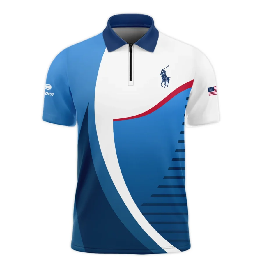 US Open Tennis Champions Ralph Lauren Dark Blue Red White Zipper Polo Shirt Style Classic Zipper Polo Shirt For Men