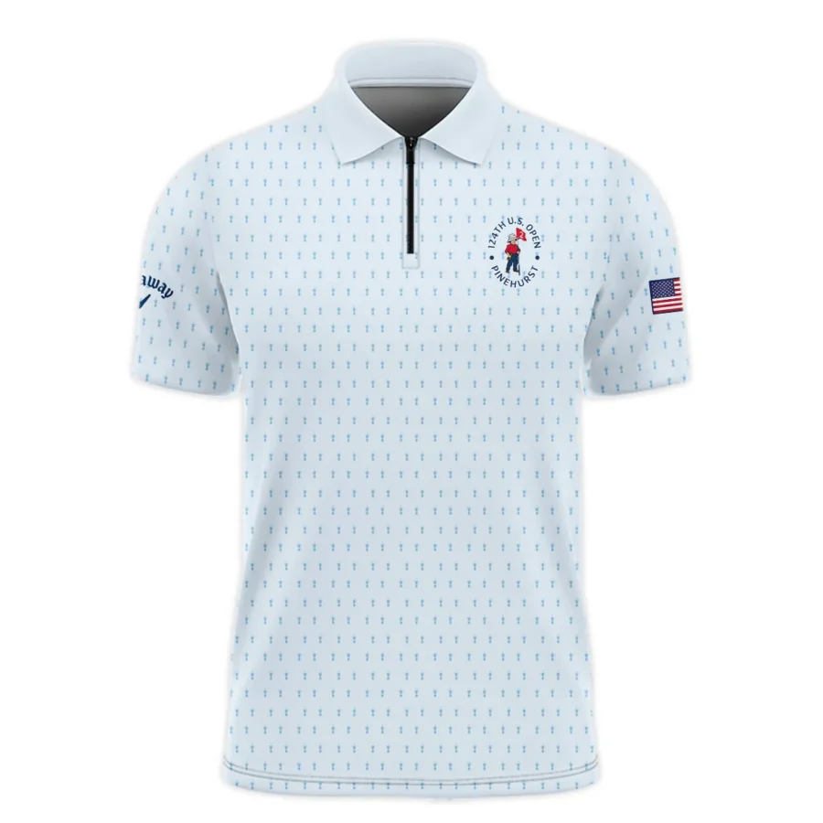 Golf Pattern Light Blue Cup 124th U.S. Open Pinehurst Callaway Zipper Polo Shirt Style Classic