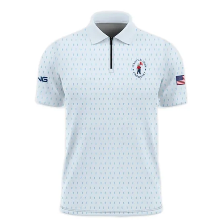 Golf Pattern Light Blue Cup 124th U.S. Open Pinehurst Ping Zipper Polo Shirt Style Classic