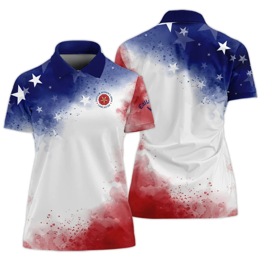 79th U.S. Women’s Open Lancaster Callaway Golf Blue Red Watercolor White Star Zipper Short Polo Shirt