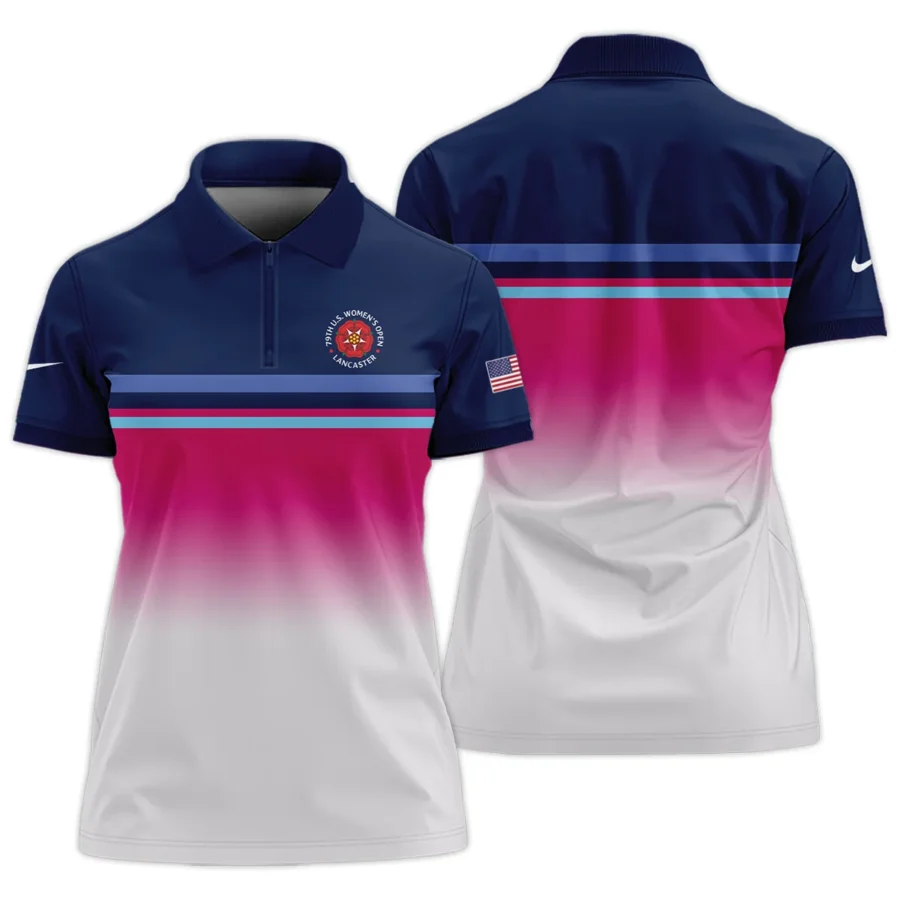 Dark Blue Pink White Line Nike 79th U.S. Women’s Open Lancaster Zipper Short Polo Shirt