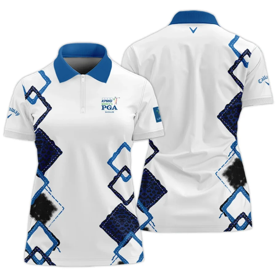 Callaway 2024 KPMG Women's PGA Championship Dark Blue Grunge Brush Pattern Background Zipper Short Polo Shirt