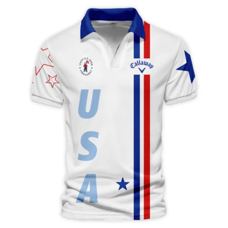 124th U.S. Open Pinehurst Callaway Blue Red Line White Vneck Polo Shirt Style Classic Polo Shirt For Men