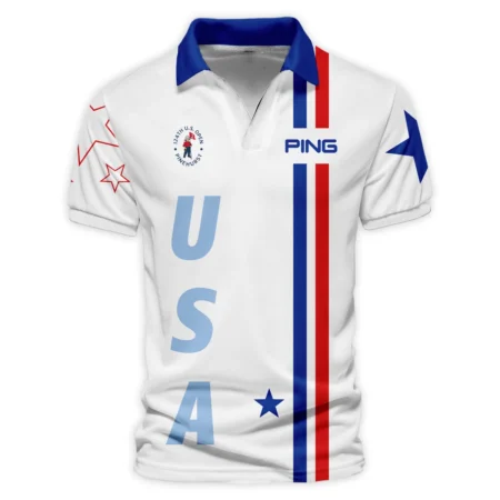 124th U.S. Open Pinehurst Ping Blue Red Line White Vneck Polo Shirt Style Classic Polo Shirt For Men