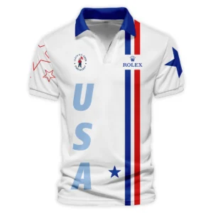 124th U.S. Open Pinehurst Rolex Blue Red Line White Style Classic, Short Sleeve Round Neck Polo Shirt