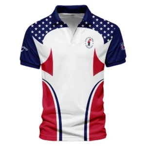 124th U.S. Open Pinehurst Callaway Stars White Dark Blue Red Line Style Classic, Short Sleeve Round Neck Polo Shirt