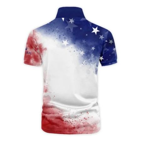 124th U.S. Open Pinehurst Rolex Blue Red Watercolor Star White Backgound Vneck Polo Shirt Style Classic Polo Shirt For Men