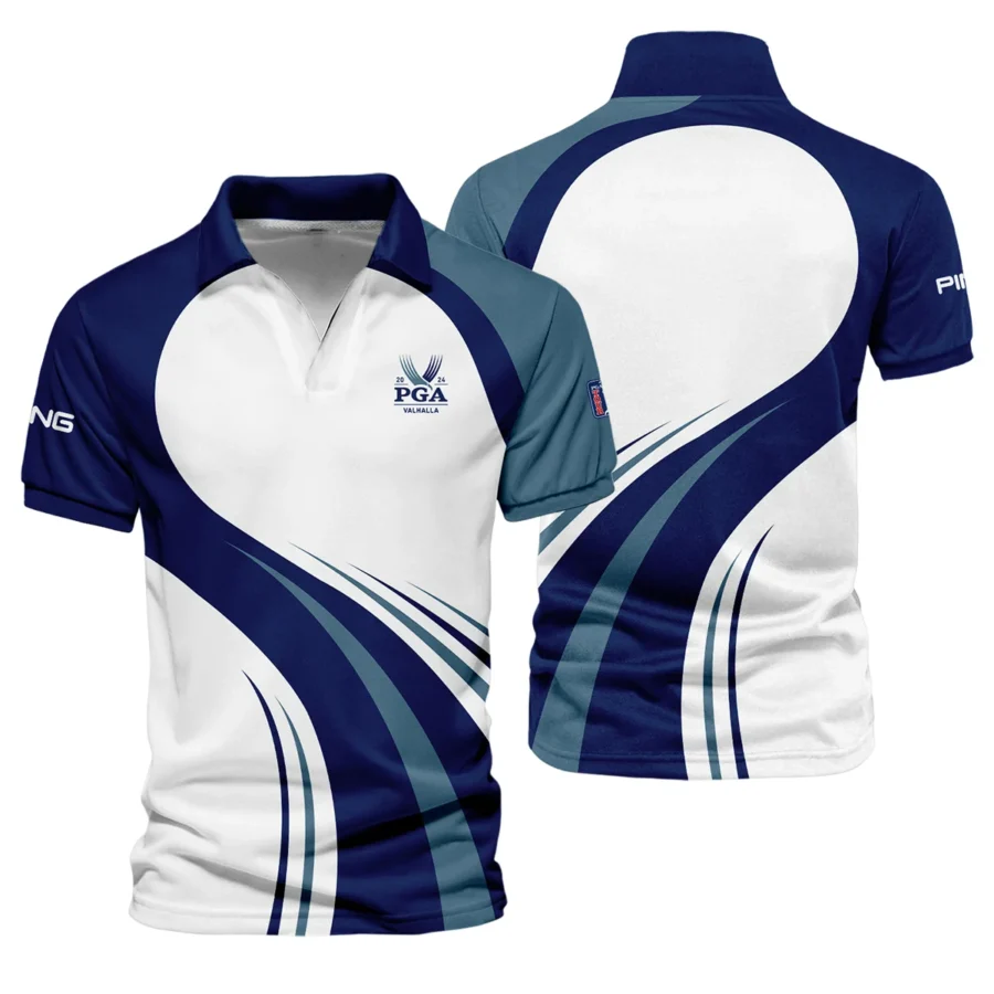 2024 PGA Championship Valhalla Golf Blue Wave Pattern Ping Vneck Polo Shirt Style Classic Polo Shirt For Men