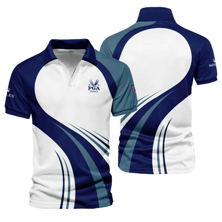 2024 PGA Championship Valhalla Golf Blue Wave Pattern Rolex Vneck Polo Shirt Style Classic Polo Shirt For Men