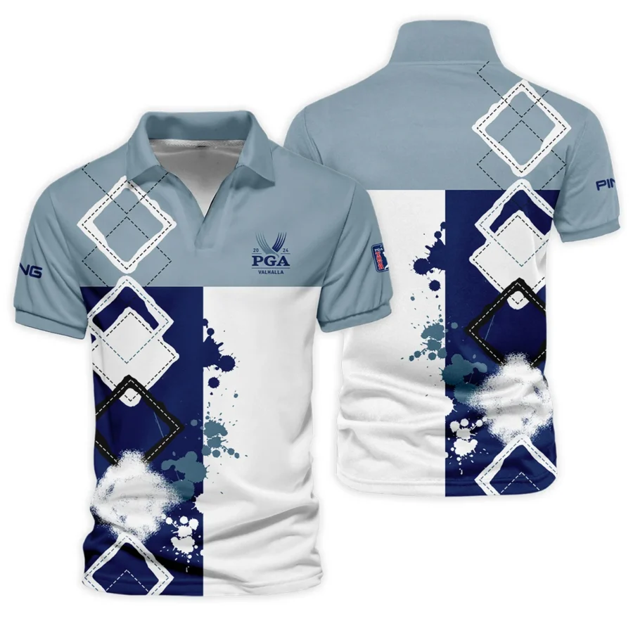 2024 PGA Championship Valhalla Ping Blue White Brush Line Vneck Polo Shirt Style Classic Polo Shirt For Men