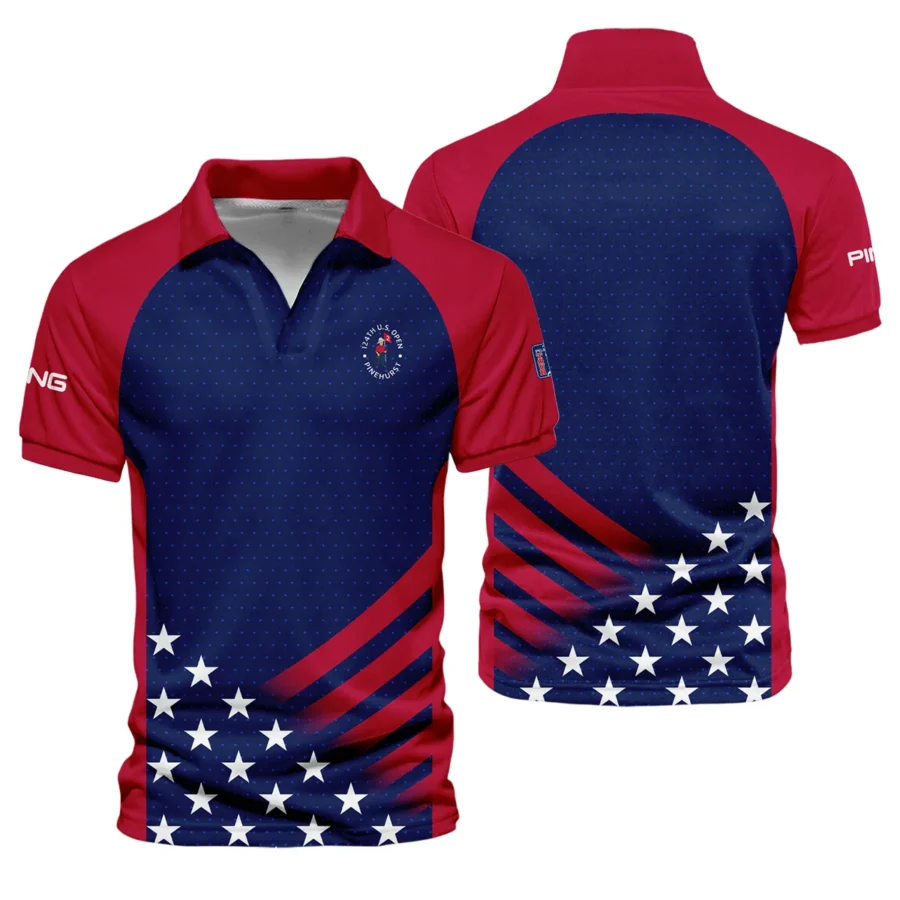 Ping 124th U.S. Open Pinehurst Star White Dark Blue Red Background Vneck Polo Shirt Style Classic Polo Shirt For Men