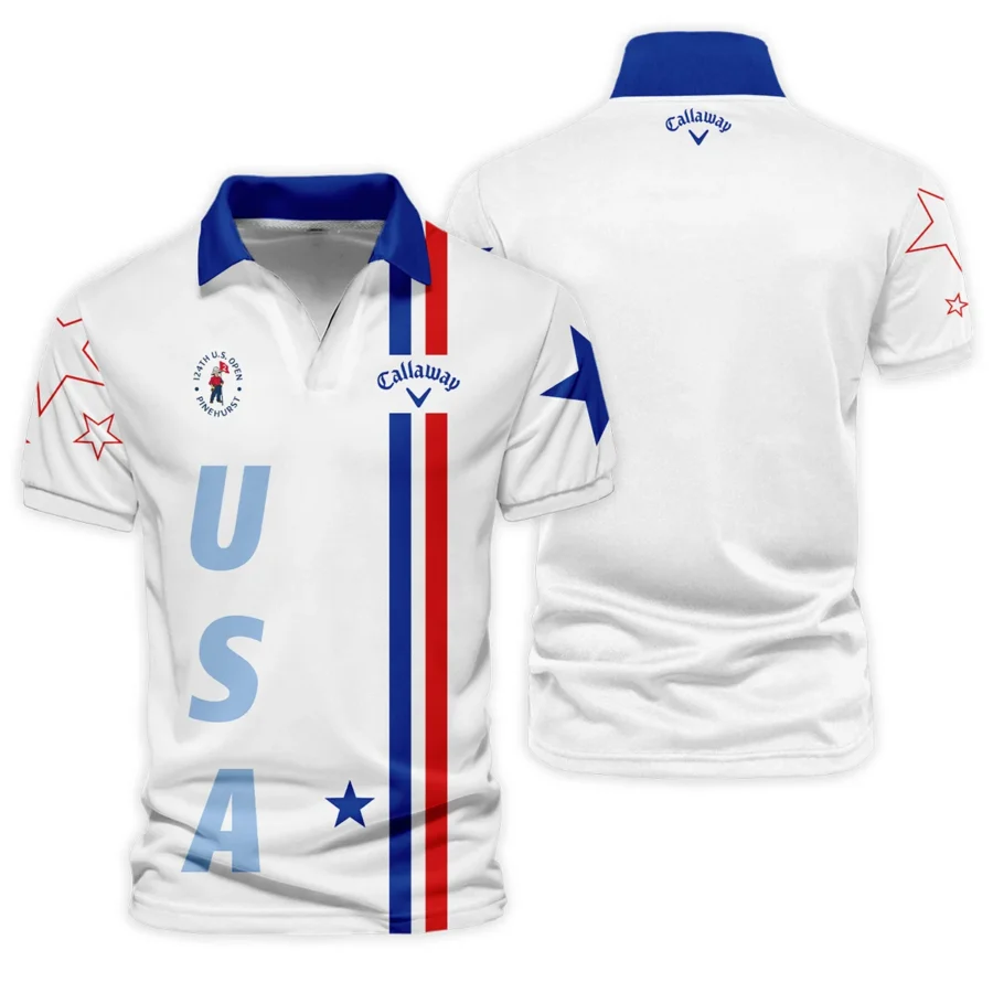 124th U.S. Open Pinehurst Callaway Blue Red Line White Vneck Polo Shirt Style Classic Polo Shirt For Men