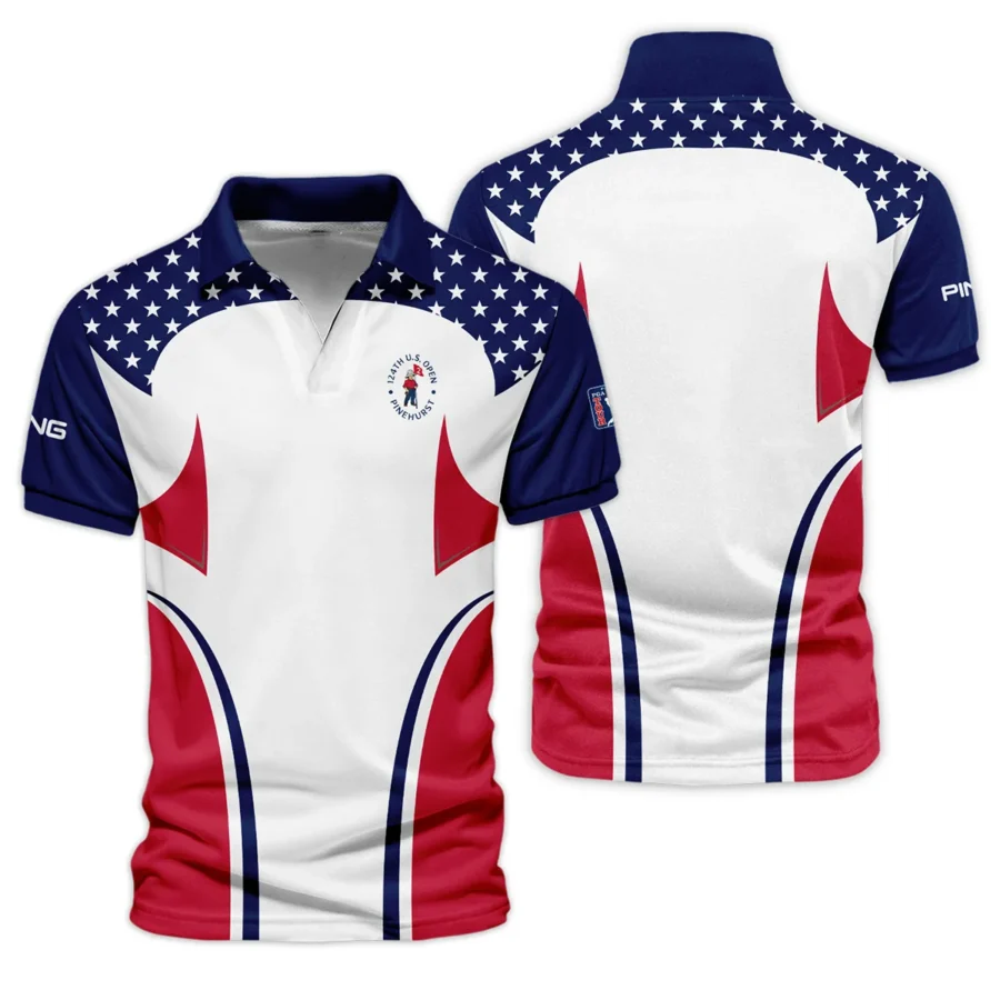 124th U.S. Open Pinehurst Ping Stars White Dark Blue Red Line Vneck Polo Shirt Style Classic Polo Shirt For Men