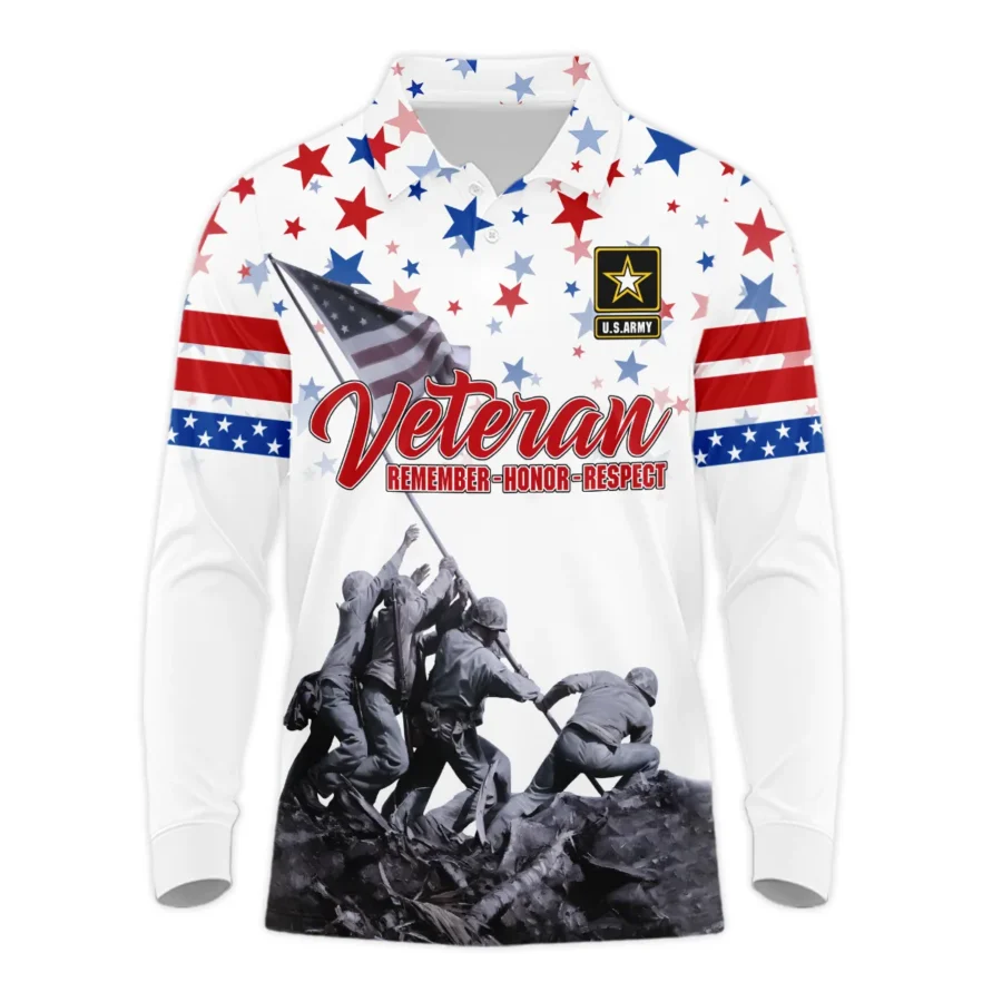 Veteran Memorial Day Remember Honor Respect U.S. Army Veterans All Over Prints Long Polo Shirt