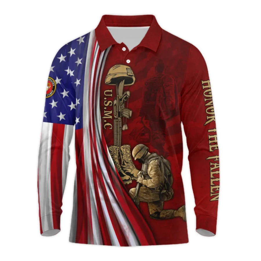 Veteran Us Flag Honor The Fallen U.S. Marine Corps Veterans All Over Prints Long Polo Shirt