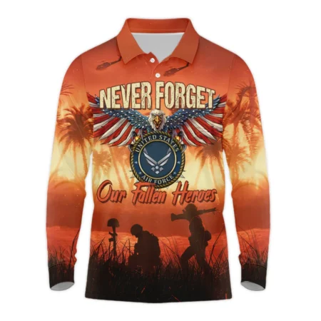 Veteran Never Forget Our Fallen Heroes U.S. Air Force Veterans All Over Prints Long Polo Shirt