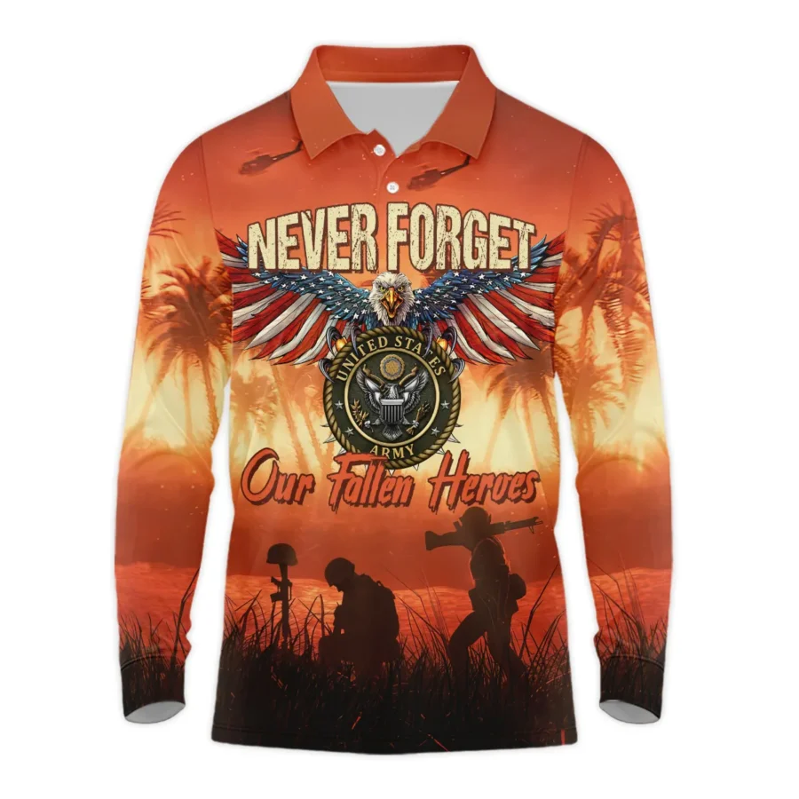 Veteran Never Forget Our Fallen Heroes U.S. Army Veterans All Over Prints Long Polo Shirt