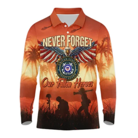 Veteran Never Forget Our Fallen Heroes U.S. Coast Guard Veterans All Over Prints Long Polo Shirt