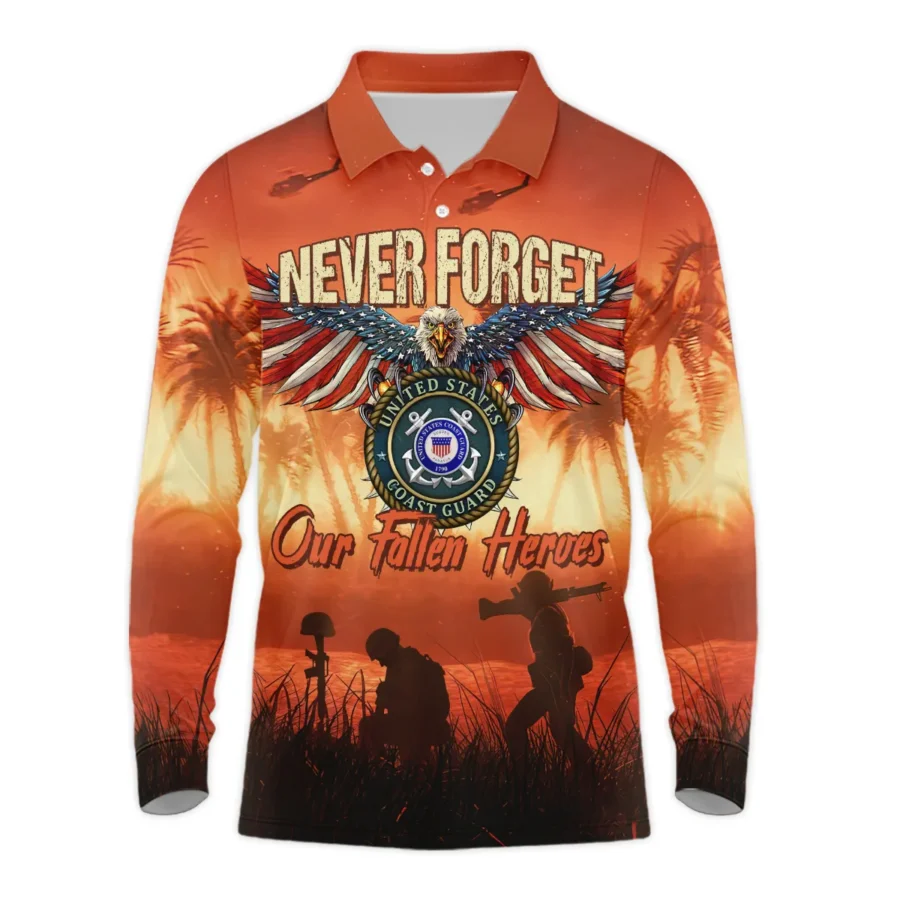 Veteran Never Forget Our Fallen Heroes U.S. Coast Guard Veterans All Over Prints Long Polo Shirt