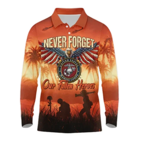 Veteran Never Forget Our Fallen Heroes U.S. Marine Corps Veterans All Over Prints Long Polo Shirt