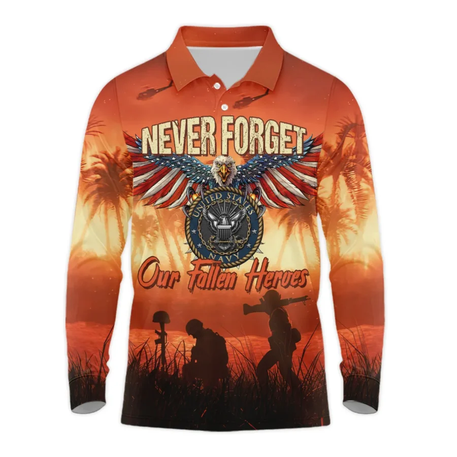 Veteran Never Forget Our Fallen Heroes U.S. Navy Veterans All Over Prints Long Polo Shirt