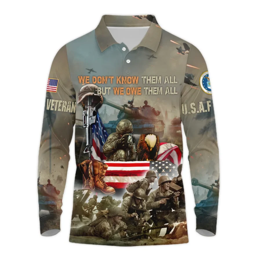 Veteran We Dont Know Them All But We Owe Them All U.S. Air Force Veterans All Over Prints Long Polo Shirt