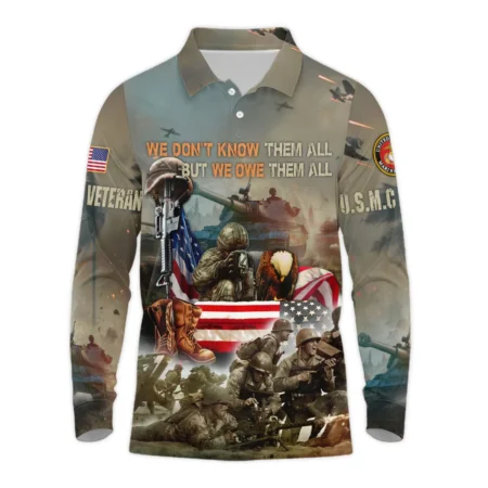 Veteran We Dont Know Them All But We Owe Them All U.S. Marine Corps Veterans All Over Prints Long Polo Shirt